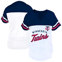 Women's Profile White/Navy Minnesota Twins Plus Two-Stripe V-Neck T-Shirt