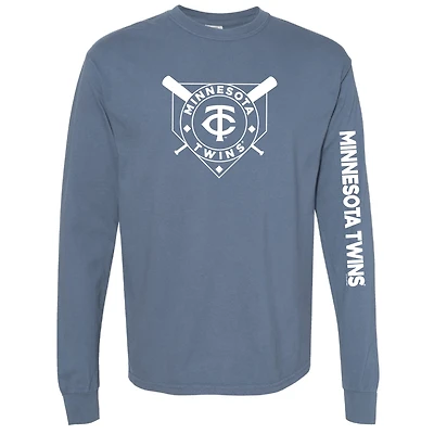 T-shirt à manches longues teinté pigmenté bleu marine pour femme, doux comme un raisin, des Twins du Minnesota