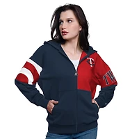 Sweat à capuche zippé intégral pour femme Starter bleu marine/rouge Minnesota Twins Curve Ball