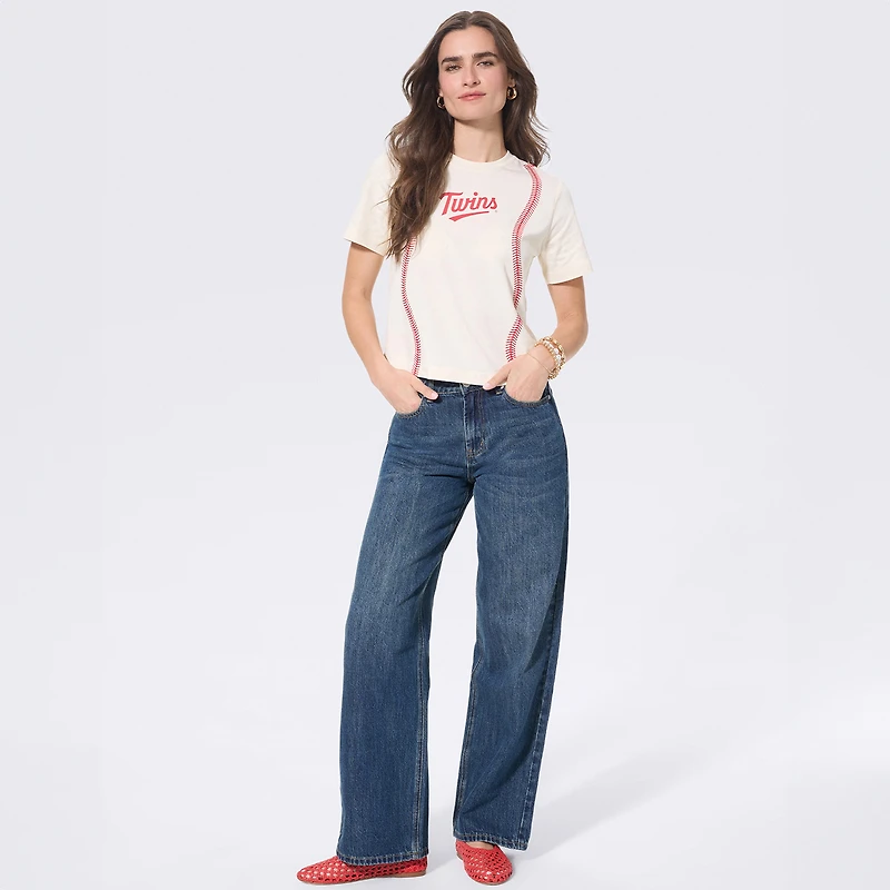 Women's Terez  Cream Minnesota Twins Sugar Swizzle Baseball Stitch T-Shirt