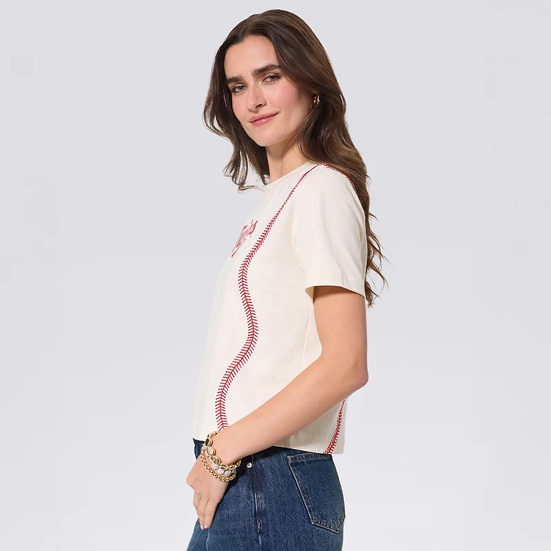 Women's Terez  Cream Minnesota Twins Sugar Swizzle Baseball Stitch T-Shirt