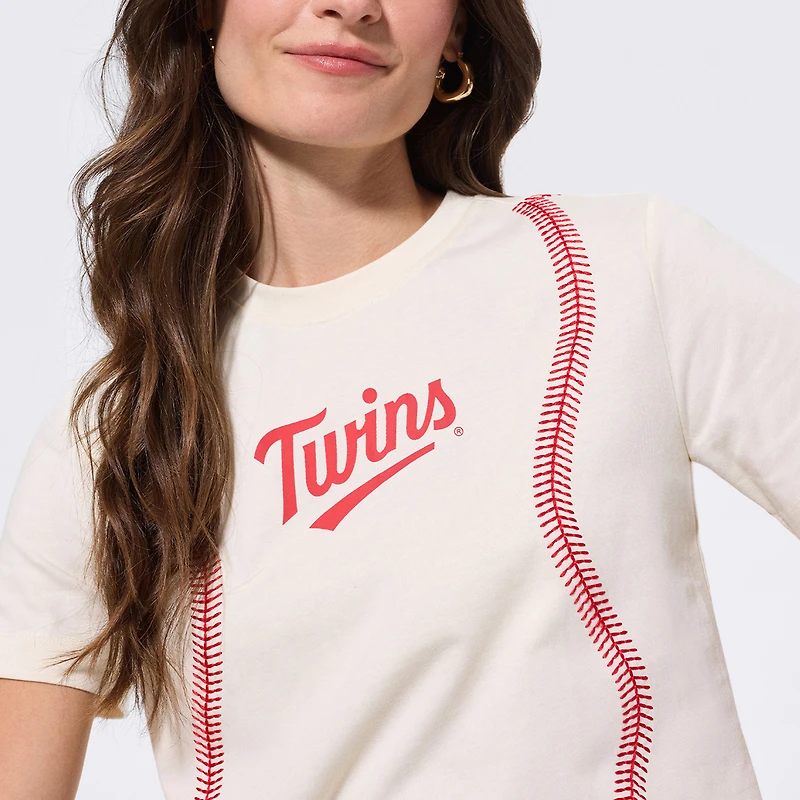 Women's Terez  Cream Minnesota Twins Sugar Swizzle Baseball Stitch T-Shirt