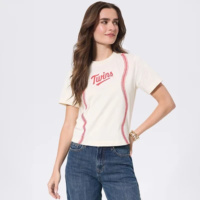 T-shirt Terez Cream Minnesota Twins Sugar Swizzle Baseball Stitch pour femmes