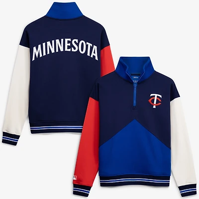 Women's Terez  Navy Minnesota Twins Colorblock Quarter-Zip Pullover