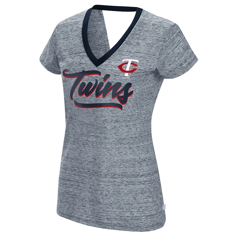 Women's Touch Navy Minnesota Twins Halftime Back Wrap Top V-Neck T-Shirt