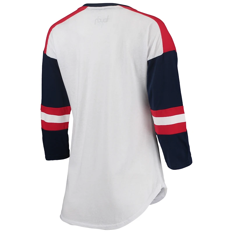 Women's Touch White/Red Minnesota Twins Base Runner 3/4-Sleeve V-Neck T-Shirt