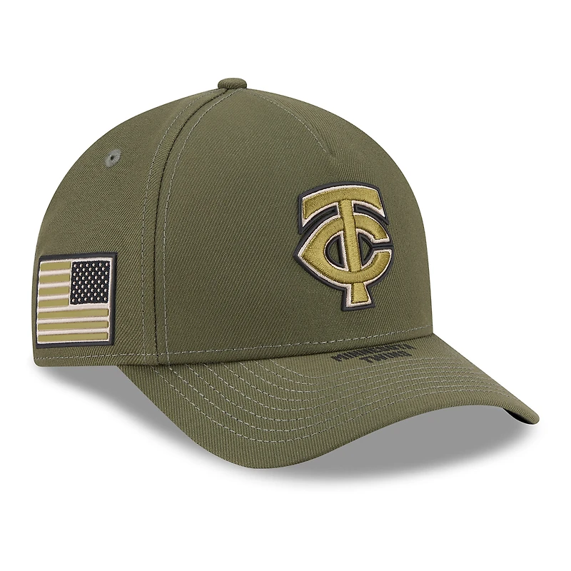 Casquette ajustable New Era Olive Minnesota Twins 2026 Journée des forces armées 9FORTY M-Crown pour jeunes