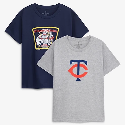 Lot de 2 t-shirts Minnesota Twins Cooperstown pour enfants, couleur marine/gris chiné, « Soft as a Grape ».