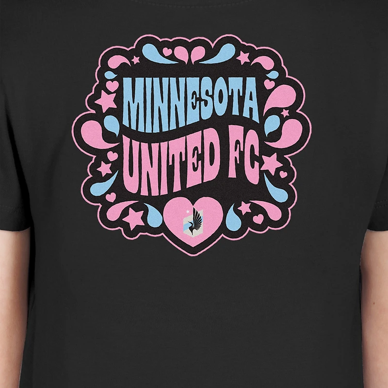 T-shirt noir Minnesota United FC Bubble Heart pour fille New Era Youth