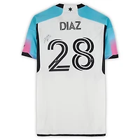 Maillot adidas blanc dédicacé n° 28 du Minnesota United FC par Jefferson Díaz pour la saison 2024 de la MLS - Taille L