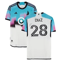 Maillot adidas blanc dédicacé n° 28 du Minnesota United FC par Jefferson Díaz pour la saison 2024 de la MLS - Taille L