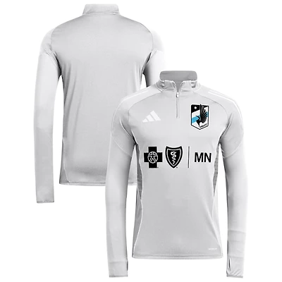 Haut d'entraînement à manches longues et fermeture éclair quart de tour adidas Silver Minnesota United FC 2025 pour homme