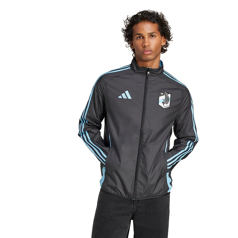 Men's adidas Black/Light Blue Minnesota United FC 2025 Anthem Reversible Full-Zip Jacket