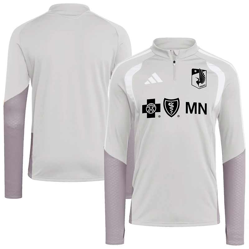 Haut d'entraînement zippé 1/4 adidas argenté Minnesota United FC 2026 Tiro Competition pour homme