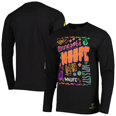 Men's Mitchell & Ness Black Minnesota United FC Papel Picado Long Sleeve T-Shirt