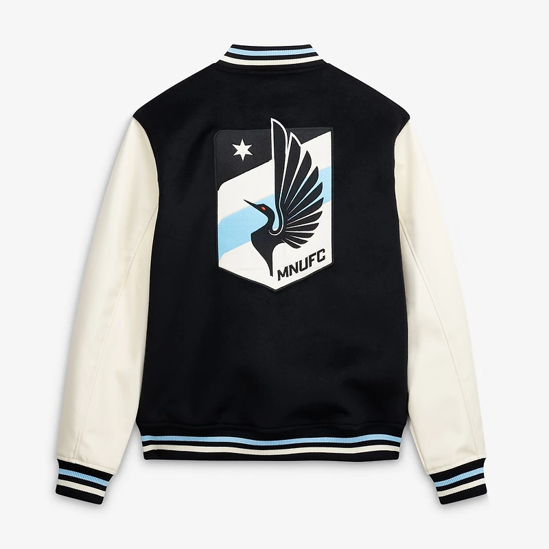Veste universitaire noire de la collection anniversaire du Minnesota United FC, signée Men's Sport Design Sweden