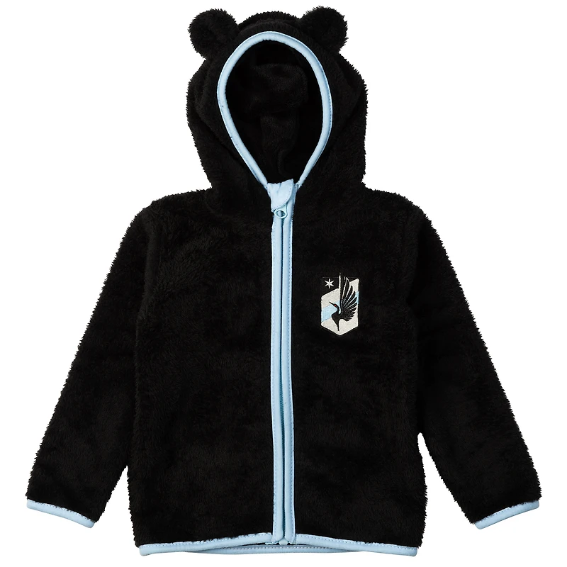 Sweat à capuche zippé intégral en peluche Tie-Breaker Teddy du Minnesota United FC noir pour tout-petits