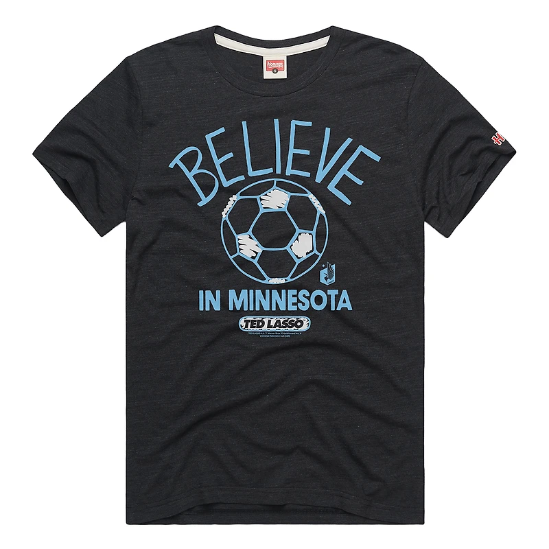 T-shirt unisexe gris anthracite hommage Minnesota United FC MLS x Ted Lasso Believe Graphic Tri-Blend