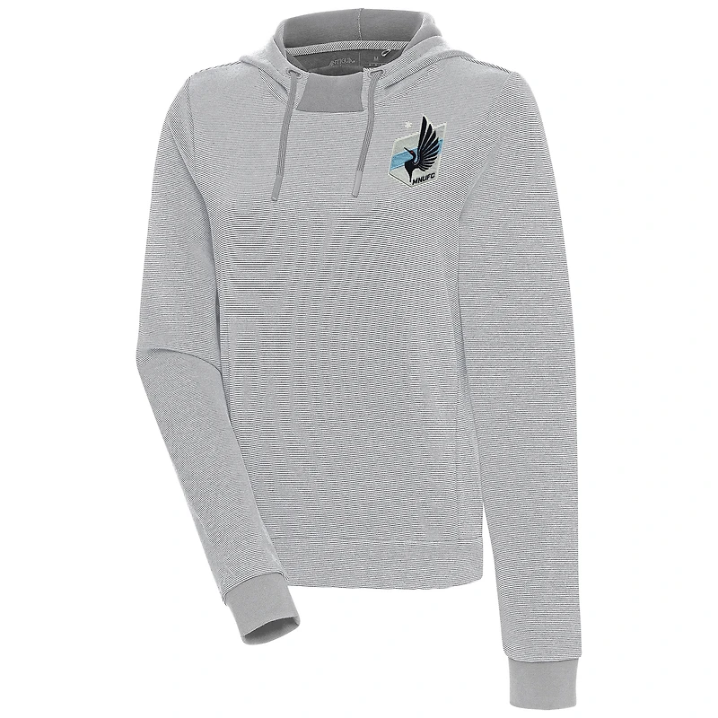 Women's Antigua  Gray Minnesota United FC Axe Bunker Tri-Blend Pullover Hoodie