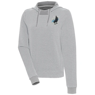 Women's Antigua  Gray Minnesota United FC Axe Bunker Tri-Blend Pullover Hoodie