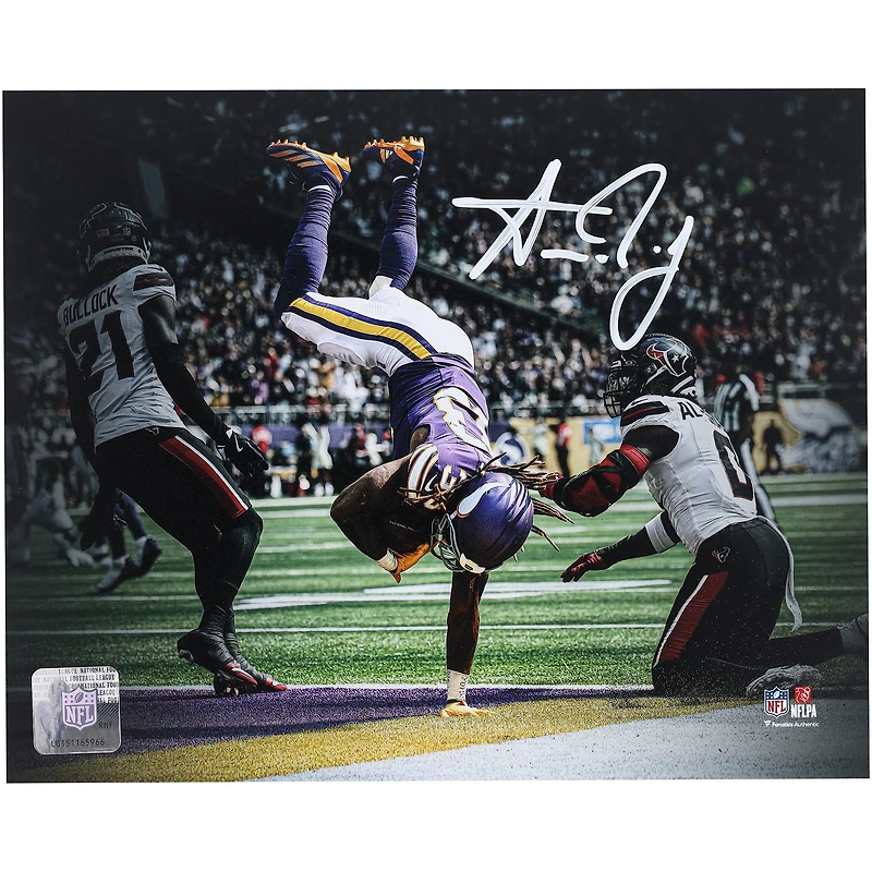 Photo dédicacée 8" x 10" d'Aaron Jones, joueur des Vikings du Minnesota, lors d'un touchdown.