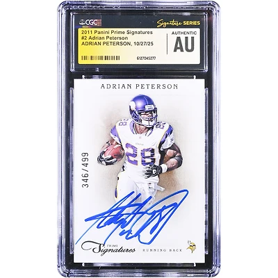 Adrian Peterson Minnesota Vikings Autographed 2011 Panini Prime Signatures #2 #/499 CGC Fanatics Witnessed Authenticated Card
