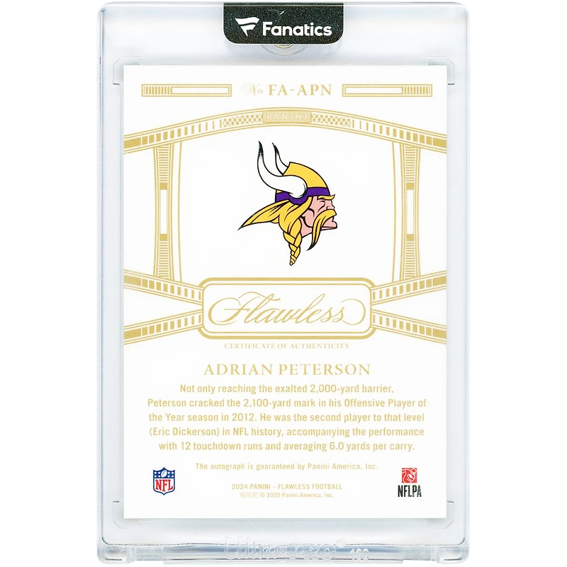 Adrian Peterson Minnesota Vikings Autographed 2024 Panini Flawless Achievements Gold #FA-APN #17/25 Card