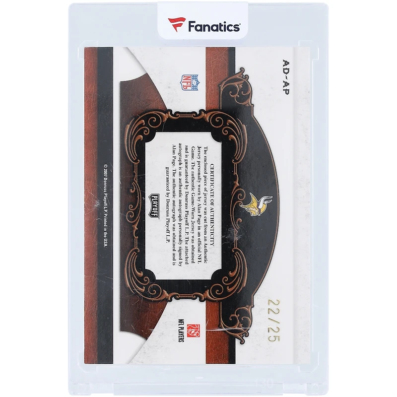 Carte reliques dédicacée des Vikings du Minnesota des séries éliminatoires 2007 National Treasures #AD-AP #22/25