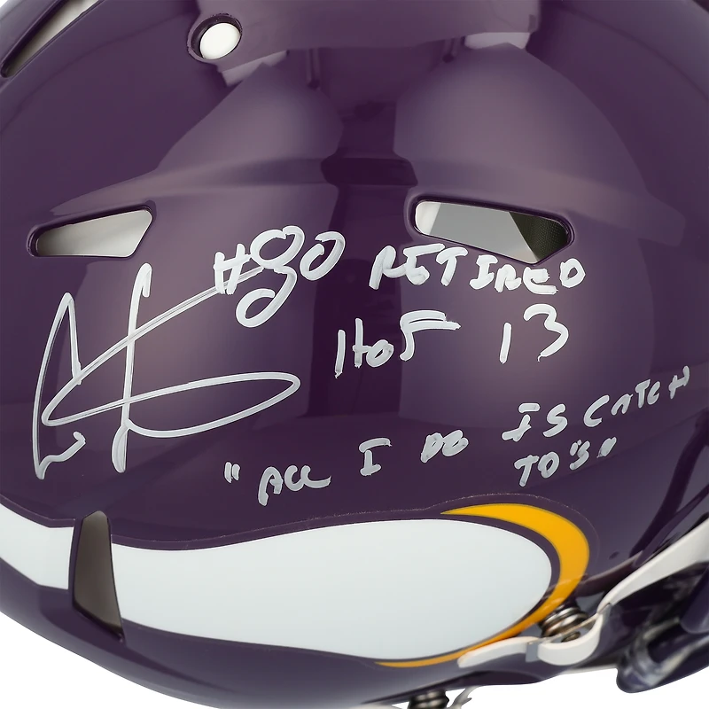 Casque Riddell Speed ​​Authentic autographié par Cris Carter (Minnesota Vikings) avec inscriptions multiples