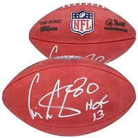 Ballon de football américain Wilson Duke en couleur, autographié par Cris Carter (Minnesota Vikings), avec inscription « HOF 13 ».