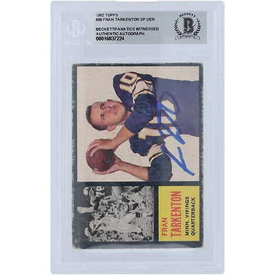 Carte de recrue authentifiée autographiée par Fran Tarkenton des Minnesota Vikings Topps #90 Beckett de 1962, présentée par des fanatiques