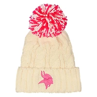Bonnet en tricot torsadé blanc Outerstuff pour fille avec pompon, motif Vikings du Minnesota