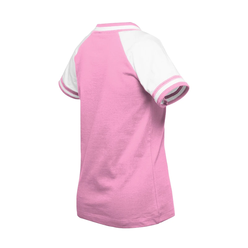 Girl's Youth New Era Pink Minnesota Vikings Mommy & Me Multiplier Raglan V-Neck T-Shirt