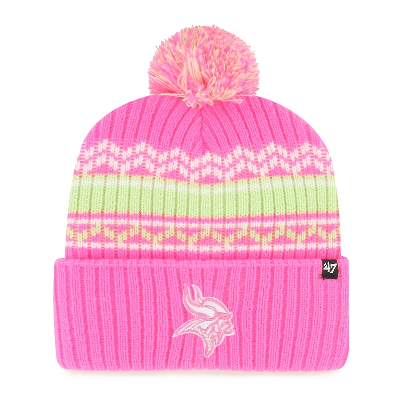 Bonnet en tricot à revers Polar Vortex rose pour jeunes filles '47 avec pompon des Vikings du Minnesota