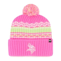 Bonnet en tricot à revers Polar Vortex rose pour jeunes filles '47 avec pompon des Vikings du Minnesota