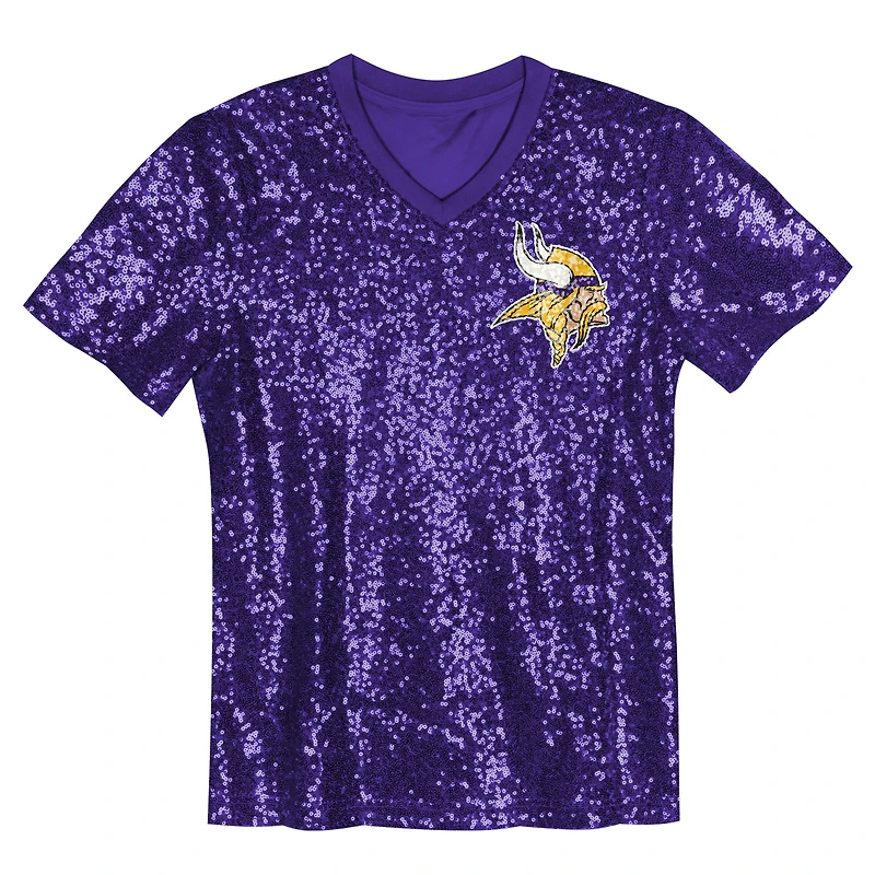 Maillot à col en V sequins violet Justin Jefferson pour jeunes filles des Minnesota Vikings