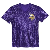Maillot à col en V sequins violet Justin Jefferson pour jeunes filles des Minnesota Vikings