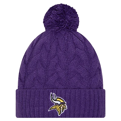 Girls Youth New Era  Purple Minnesota Vikings Cabled Cuffed Knit Hat with Pom