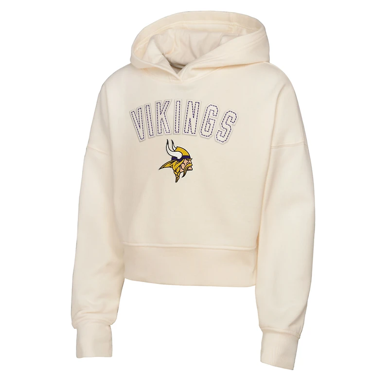 Sweat à capuche court surdimensionné Blitz pour filles Outerstuff crème des Vikings du Minnesota