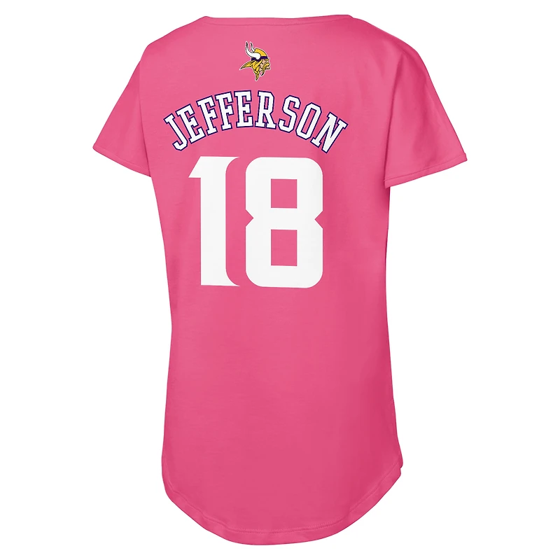 Girls Youth Outerstuff Justin Jefferson Pink Minnesota Vikings Player Name & Number T-Shirt