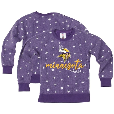 Girls Youth Wes & Willy  Purple Minnesota Vikings Shimmer Star Reverse Fleece Pullover Sweatshirt