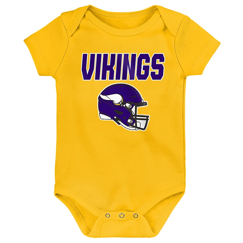 Ensemble de body trois pièces Outerstuff Minnesota Vikings Littlest Player pour bébé et nouveau-né