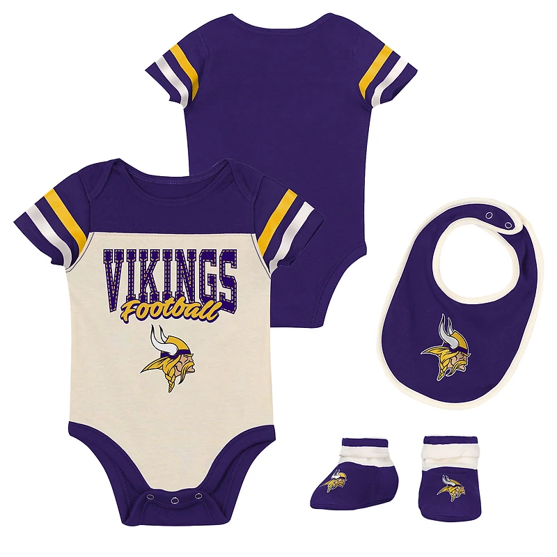 Ensemble trois pièces pour bébé et nouveau-né Outerstuff Minnesota Vikings Up One : body, bavoir chaussons