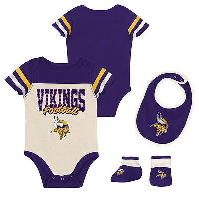 Ensemble trois pièces pour bébé et nouveau-né Outerstuff Minnesota Vikings Up One : body, bavoir chaussons