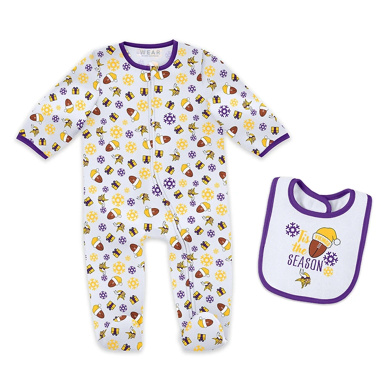 Infant & Newborn WEAR by Erin Andrews Minnesota Vikings Holiday Full-Zip Sleeper Bib Set