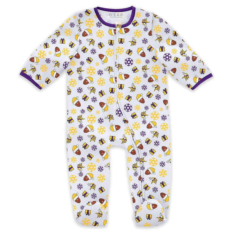 Infant & Newborn WEAR by Erin Andrews Minnesota Vikings Holiday Full-Zip Sleeper Bib Set