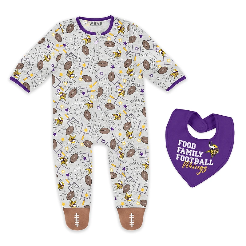 Infant & Newborn WEAR by Erin Andrews Minnesota Vikings Sleep and Play Full-Zip Sleeper Bib Set