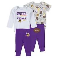 Infant & Newborn WEAR by Erin Andrews Minnesota Vikings Three-Piece Turn Me Around Bodysuits Pant Set