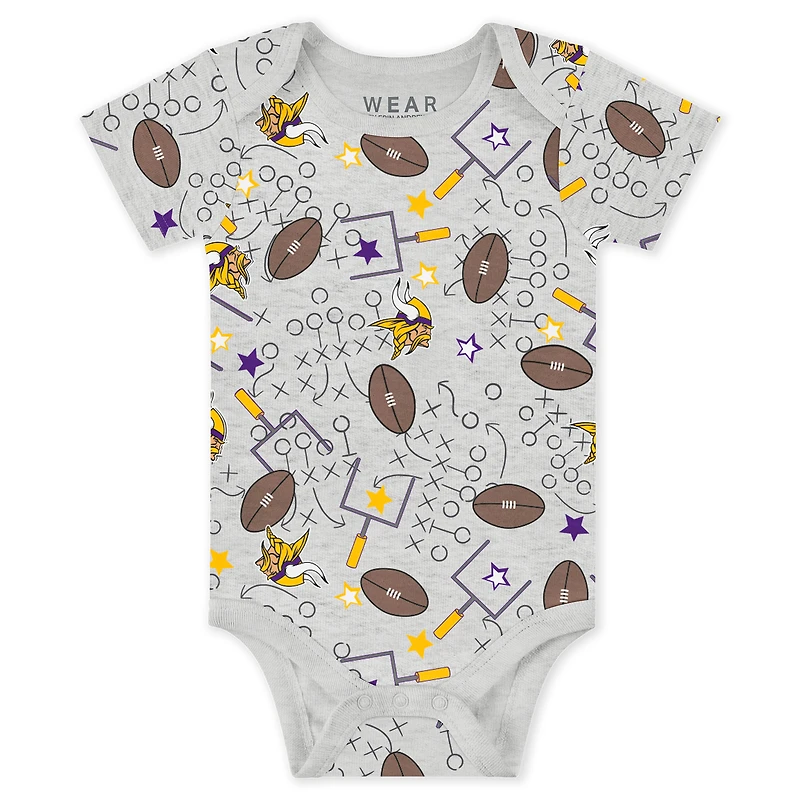 Infant & Newborn WEAR by Erin Andrews Minnesota Vikings Three-Piece Turn Me Around Bodysuits Pant Set