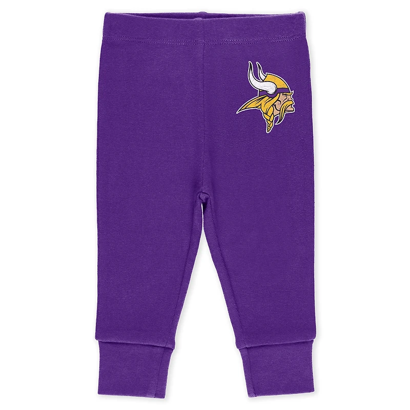 Infant & Newborn WEAR by Erin Andrews Minnesota Vikings Three-Piece Turn Me Around Bodysuits Pant Set
